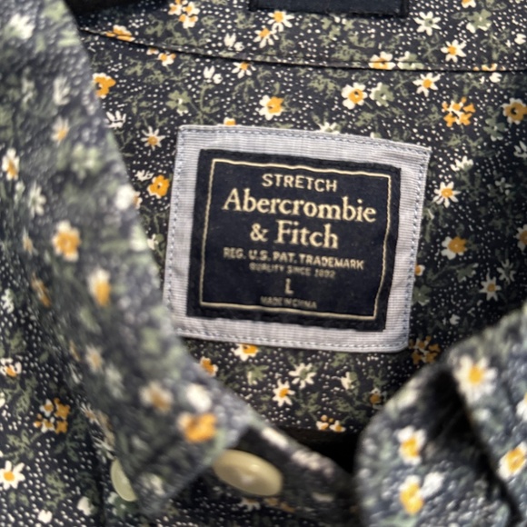 Abercrombie & Fitch Super Slim Floral Button-Up Shirt – Stretch – Navy (L) - Picture 5 of 7